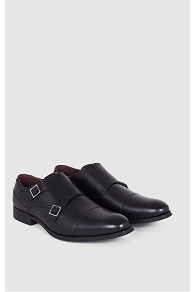 NO BRAND Pantofi negri din piele naturală, cu vârf rotund, cu catarame, Thoma...