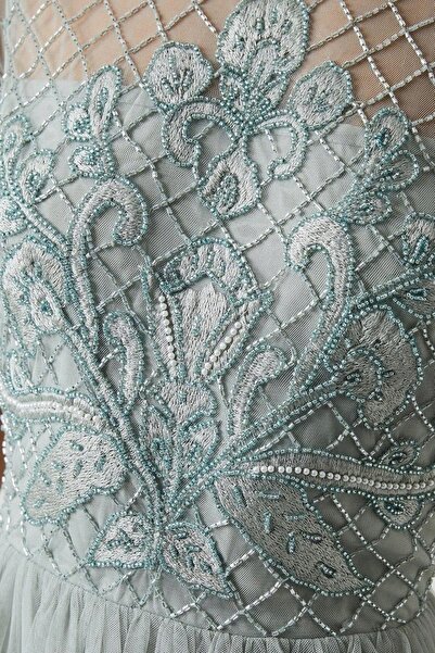 NO BRAND Rochie lungă clasică maxi tip furou, cu broderie ornamentată din tul...