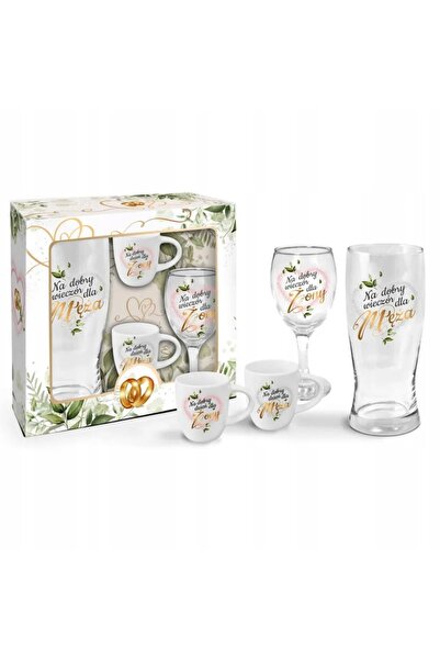 NO BRAND SET DE NUNTĂ 4-în-1: POHAR DE ȘAMPANIE + PAHAR DE VIN + 2 CĂNI – UN ...