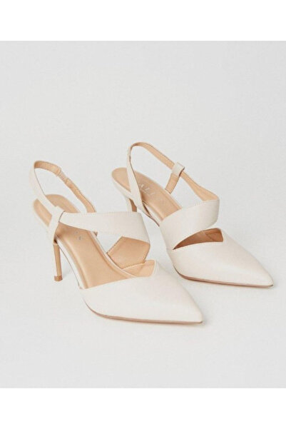 NO BRAND Pantofi clasici crem, din piele ecologică, cu toc stiletto, slip-on,...