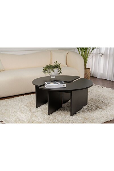 Rani Mobilya Rani Home Orta Sehpa Ahşap Desenli Siyah 90 Cm AB-5377