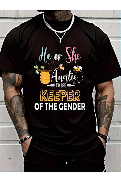 9TAY تي شيرت 100% قطن بطباعة "He Or She Auntie To Bee Keeper Of The Gender Re...