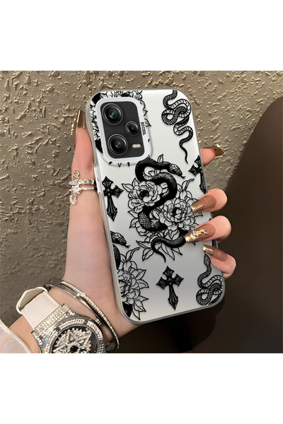 ARTISHELL Redmi Note 12 Pro 5G Uyumlu Gotik Yılan ve Çiçek Deseni Sanat Telef...