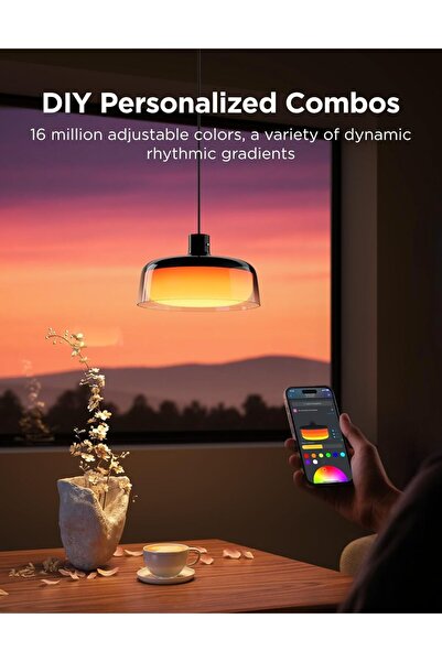 Govee Pendant Light for Kitchen Island, Three-Layer RGBIC Smart Lighting, Matter Compatible, 1300LM 2700K-6500K Dimmable Black Hanging Light Fixture Works with Alexa, Adjustable Height for Dining Room