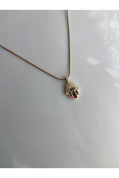 Anetta Jewelry Kadın altın renk, renkli zirkon taşlı Fatma ana eli model çeli...