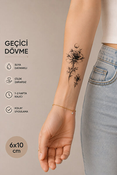 Barly Siyah Gül Mini Geçici Dövme Tattoo