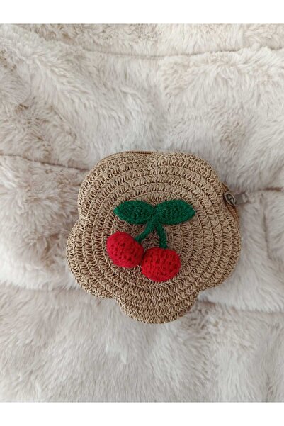 EdButikModa Girl's Mini Flower-Shaped Straw Crossbody Bag with Cherry Detail ...