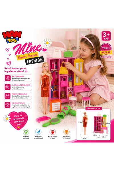 Han toys Mine Fashion Güzellik ve Kuaför Oyun Seti – Moda Bebek ve Aksesuarlı...