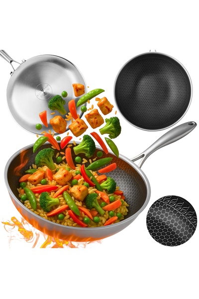 Karl Hausmann Tigaie Wok 30CM, pentru Inducție și Gaz, din Oțel, Adâncă, cu S...