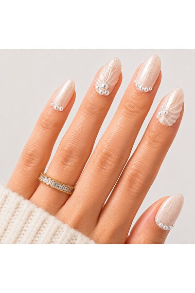 Takma Takma Takma Tırnak Nail Art Beyaz S Beden Kısa Badem 15'li El Yapımı Je...