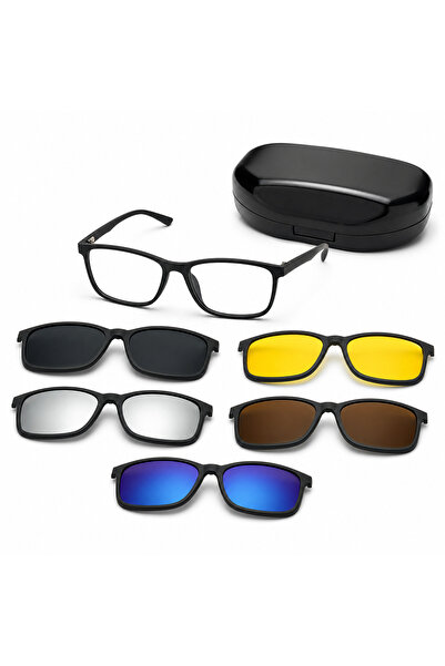 FIVIONT 2294A Magnetic Clip-On Eyeglass Frame, 5 Polarized Sun Clips, Tr90, B...