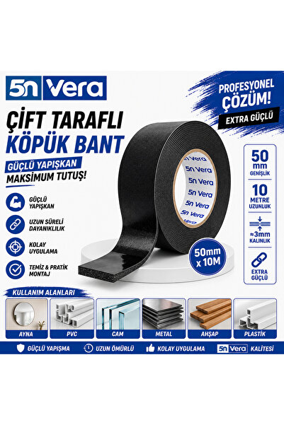 5N VERA 5N VERA Çift Taraflı Köpük Bant 50 mm x 10 Metre | Güçlü Yapışkanlı M...