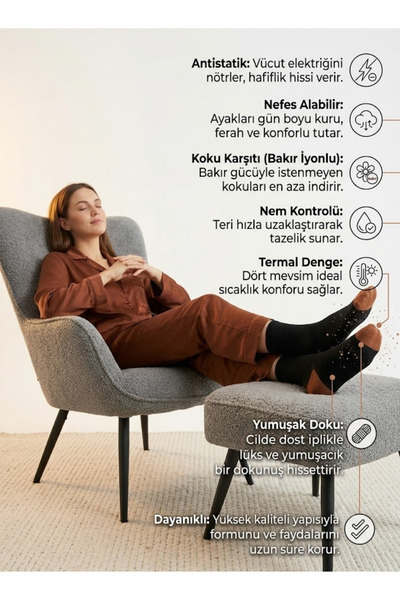 Rose Miracle Copper Touch Bakır İplikli Antistatik Koku Karşıtı Premium Çorap
