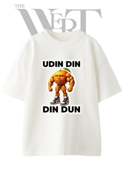 THEWERT Μπλουζάκι Kasli Portakal Meme Design με στάμπα Unisex Λευκό Oversize