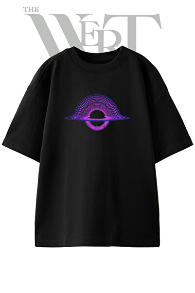 THEWERT Μπλουζάκι Black Hole_1 με στάμπα σχεδίου, Unisex, Μαύρο, Oversize