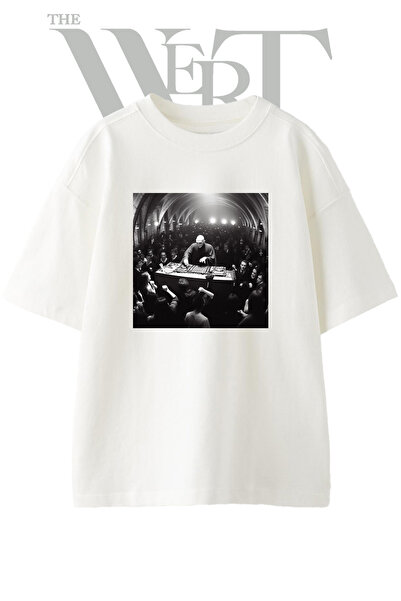 THEWERT Tricou supradimensionat alb unisex cu imprimeu Dj Lord Kel Adam Design