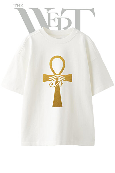 THEWERT Tricou oversize alb unisex cu imprimeu Ankh Eye Horus Design