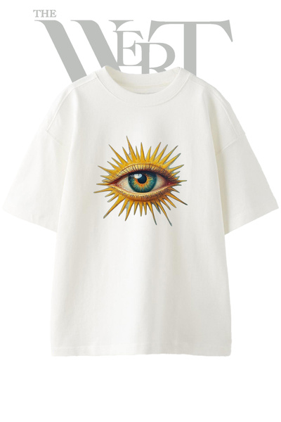THEWERT All Seeing Eye_1 Tricou oversize alb unisex cu imprimeu de design