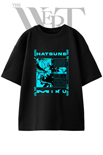 THEWERT Hatsune Miku_1 Design Printed Unisex Black Oversize T-Shirt
