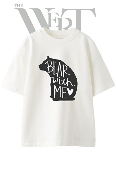 THEWERT Bear with Me Design Printed Unisex White Oversize T-Shirt