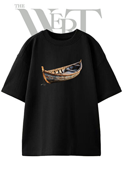 THEWERT Μπλουζάκι Unisex Μαύρο Oversize με στάμπα ξύλινου σχεδίου καγιάκ