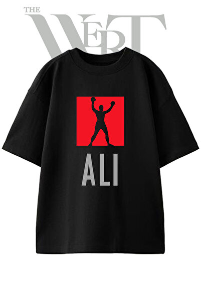 THEWERT Tricou oversize negru unisex cu imprimeu Ali Boxer Design