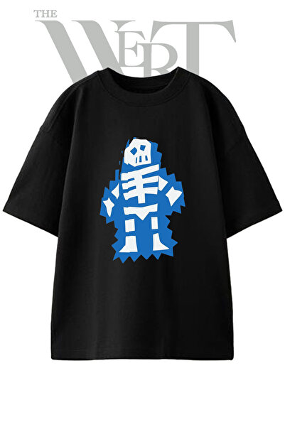 THEWERT Tricou oversize negru unisex cu imprimeu cu design de schelet