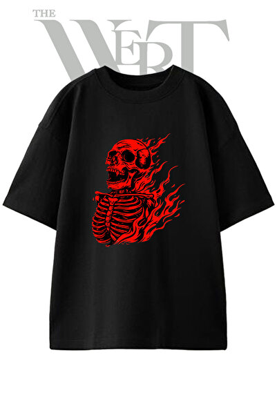 THEWERT Μπλουζάκι Unisex με στάμπα σχεδίου Yanan Skeleton, μαύρο, oversized