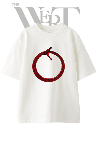THEWERT Ouroboros_1 dizajn, štampana unisex bela majica prevelikog kroja