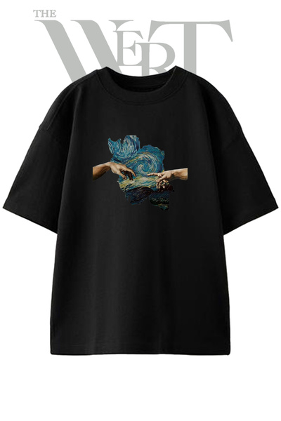 THEWERT Majica kratkih rukava unisex crna oversize sa printom dizajna Michela...