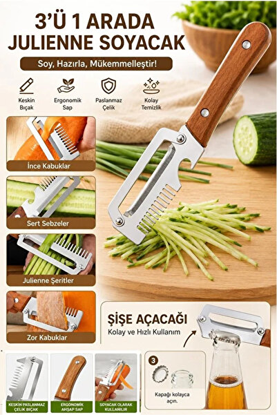 RED KİTCHEN 5 in 1 Çok Fonksiyonlu Sebze Soyacağı Kesme, Soyma, Açma, Rendele...