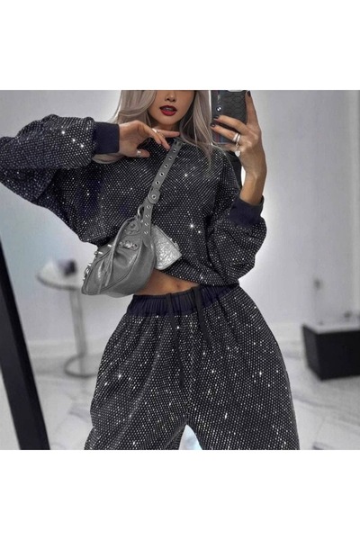 Generic Brand Set de bluză cu mânecă lungă și pantaloni largi cu șnur pentru ...