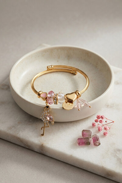 callerrons accessories Pink Flamingo Model Gold Color Charm Bracelet - Ebj260...
