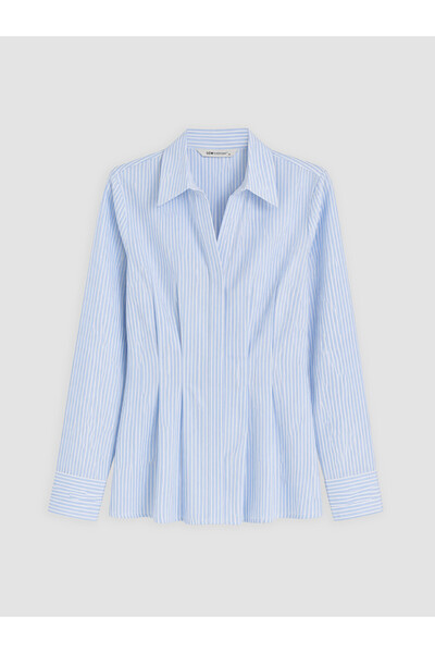 LC Waikiki Blue Striped Peplum Women's Shirt