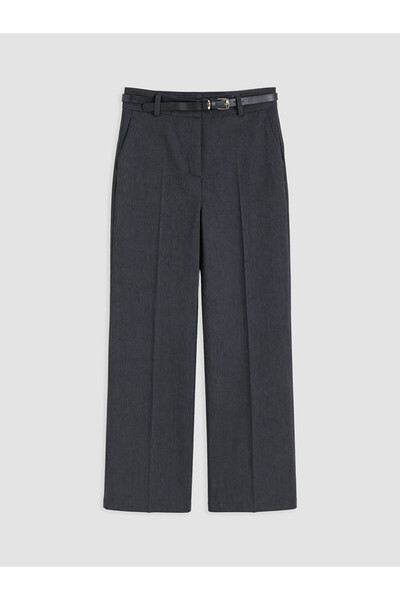 LC Waikiki Anthracite Wide Leg Women's Trousers with Belt at the Waist