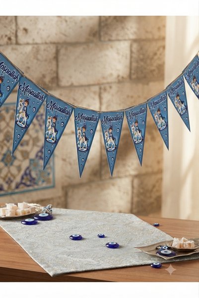 Deniz Party Store Maşallah sünnet Flama 2 Metre 10 Bayrak ( Tek Taraflı Baskı...