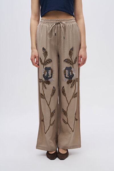 Orfeo Negro Women's Rose Beaded and Sequin Embroidered Palazzo Trousers