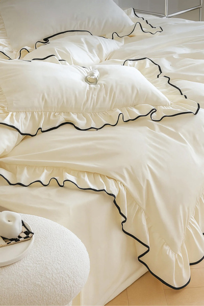 Always Cotton Ruffled Edge Decorated Double Duvet Cover Set Soft