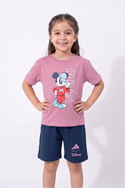 MAVİ BONCUKK Girl's Printed Short Sleeve T-Shirt and Shorts 2-Piece Set – Sum...