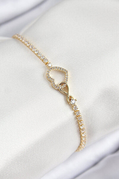 Mega Bazaar Brass Zircon Stone Infinity Heart Model Gold Color Women's Bracelet