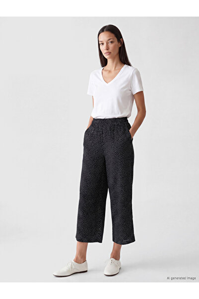 LC Waikiki Vizyon New Season Black Polka Dot Women's Trousers with Elastic Waist