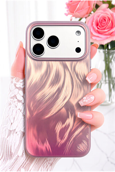 Fibaks iPhone 17 Pro Max Kılıf Hologramlı Rose Gold Işıltı Desenli Şeffaf Sil...