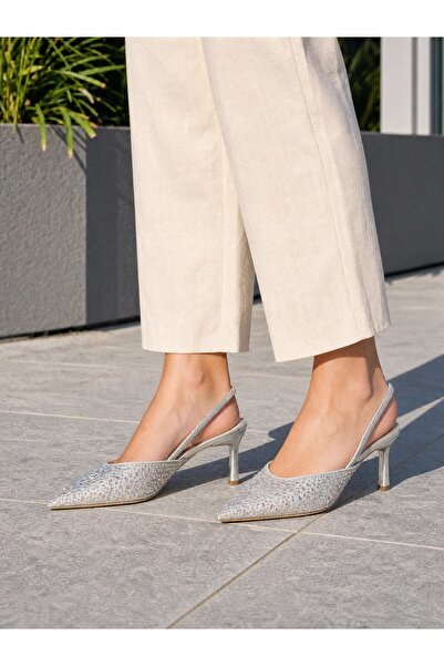 DERİ KABUSU Women's Heel Shoes with Open Back and Stone Detail T-992