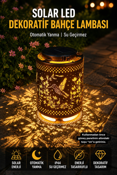 ALFAGİFT Solar LED Dekoratif Bahçe Lambası Sinek Kuşu Desenli Su Geçirmez Ayd...