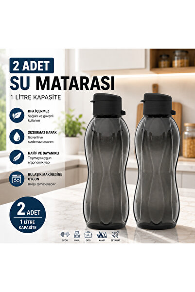 Dünya Sünger 1 Litre Su Matarası BPA İçermez 2 Adet 1. Kalite Sızdırmaz Kapak...