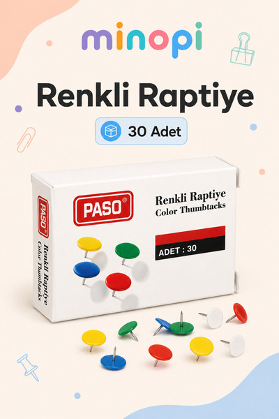 Minopi Renkli Raptiye Karışık Renk Pano Harita Mantar Levha ve Kâğıt Sabitlem...