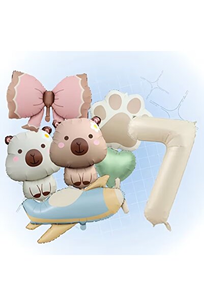 ÇITIPITISTORE Capybara Airplane Paw Bow Foil Balloon Set Party Age Celebratio...