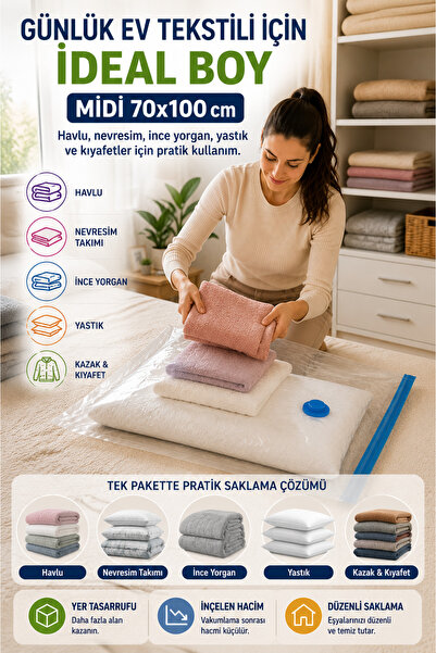 OpenCity Midi Size Vacuum Storage Bag 70X100 cm 1 Piece Double Lock Vacuum Bag for Bedding and Towel Storage