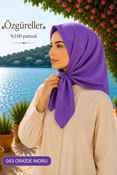 ÖZGÜRELLER Özgüreller, 100x100 cm Taşlanmış Eşarp (Kot Dikişli) , %100 Pamukl...