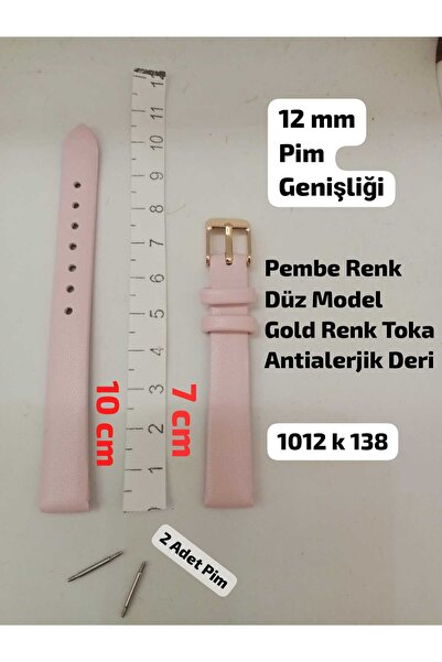 Brality 12 mm Uyumlu Kol Saati Kordonu , PEMBE Renk , Düz Model - GOLD RENK T...